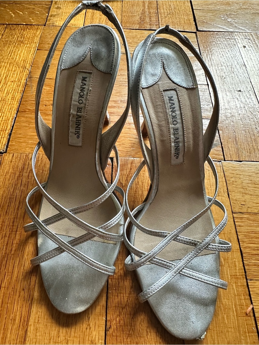 Manolo Blahnik Silver Strappy Heels